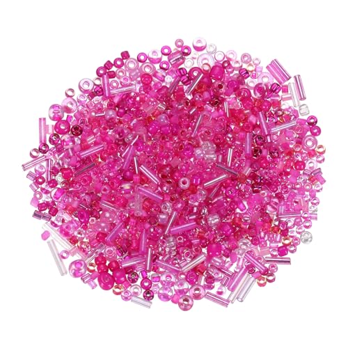 uxcell Mixed Glass Seed Beads 2-7mm Mini Loose Bugle Rose Red 1500Pcs - color: Rose Red, size: 2-7mm