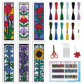 INFUNLY 6 Set Rose Window Cross Stitch Bookmark Kits for Beginners DIY Red Rose Embroidery Bookmark Kits with Instructions Flower Window Pre-Printed Bookmark Kit for Book Lovers Readers Women Gifts - style: Rose Window