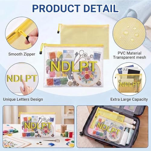 Sabary 2 Pcs Needlepoint Project Bag Clear Mesh Zipper Organizer, Yellow - color: Yellow