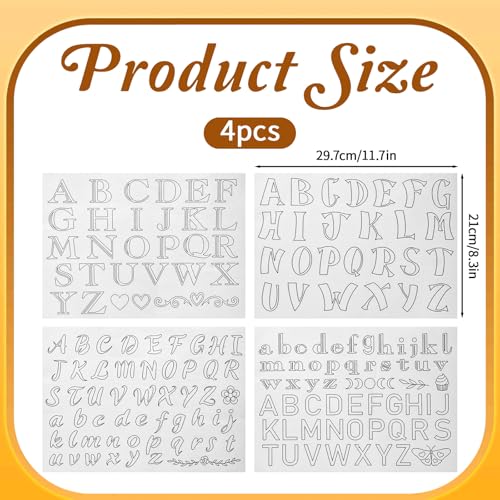 4 Sheets Letters Wash Away Embroidery Stickers, 172 PCS Water Soluble Embroidery Patterns Hand Sewing Stabilizers A-Z Alphabet Flower Tear Away Embroiderys Stabilizers for Carves Shirts Coat Towel Bag