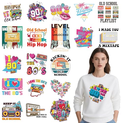 20 Pcs Back to 80s 90s DTF Transfers Ready to Press DIY Clothes - color: 80s 90s Theme