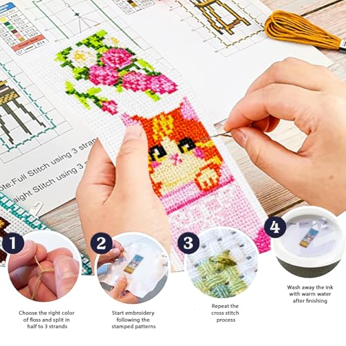 ORIGACH 6 Set Bathtime Animals Cross Stitch Bookmark Kit for Beginner - style: Bathtime Pet