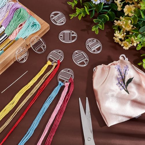 PH PandaHall 30pcs Clear Acrylic Floss Drops Embroidery Thread Organizers Oval Thread Drops with Label Tag Slot Acrylic Floss Bobbins for Embroidery Cross Stitch Floss Storage, 1.1×1.4inch - size: 1.1×1.4inch