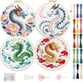 FREEBLOSS 4 Sets Embroidery Kit for Beginners Needlepoint Dragon&Cloud Stamped Embroidery Starter Kit with Instructions, Needles, Threads, 2 Hoops 11.6"/29.5CM - style: Traditional Dragon