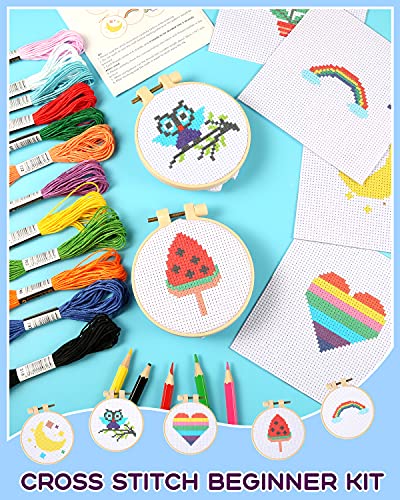 Pllieay Cross Stitch Beginner Kit for Kids 7-13 for Crafts, Christmas Gift