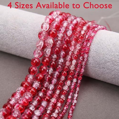 400PCs 4mm Red Crackle Glass Beads Bulk, Round Smooth Hole Glass Crystal Beads for Jewelry Making, DIY Bracelets, Necklaces, Bag Charms, Keychains and Craft Projects - color: Red Crackle, size: 4MM