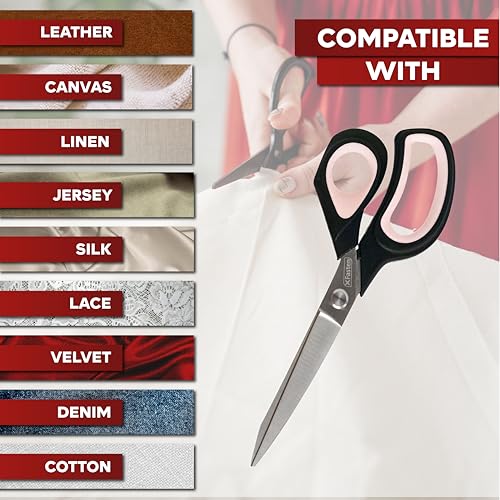 XFasten Sewing Scissors for Fabric Cutting Pink 9.5 Inch Professional Fabric Scissors Sewing | Heavy duty and Large - color: Pink