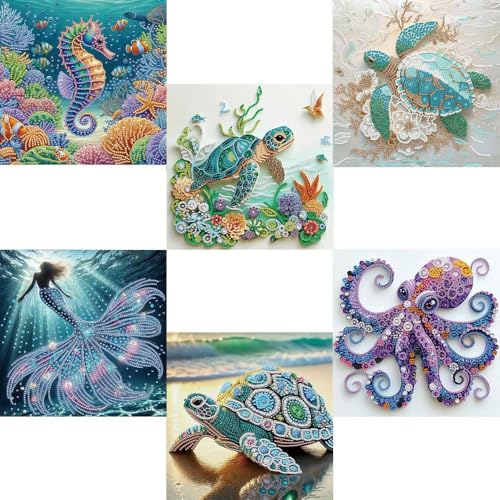 6 Pack Sea Turtle Special Shape Diamond Art Kits For Adults,Seahorse Octopus 5D Diamond Art Painting Kits for Beginner,DIY Crystal Rhinestones Painting Crafts Kits for Home Wall Decor 11.8 X 11.8inch - color: XJ6001-XJ607