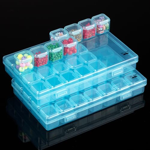 Mr. Pen- Bead Storage Containers, 28 Grids, 2 Pack, Transparent Blue - color: Transparent Blue, size: 2 Pack-56 Pcs(6.8"x4.4"x1")
