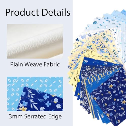 5" Fabric Squares, Cotton Squares, Blue Charm Pack Fabric for Quilting - color: Aqua Sunshine