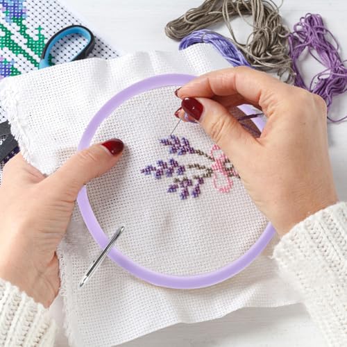 Homoyoyo 5.31 Inch Embroidery Hoop Plastic Stainless Steel Cross Stitch Ring with Adjustable Tension Non-Slip Needlework Frame for Sewing DIY Crafts Wall Decor Beginners