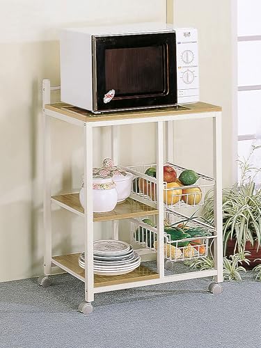 Coaster Home Furnishings - Kelvin - Wood & Metal - 2-Shelf Mobile Kitchen Cart - Contemporary Style, Butcher Block Top, Duplex-Type Storage, Wire Baskets - Dining Room - Natural Brown & White - 2506