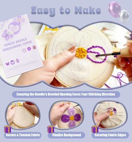 Nuoviyiya Punch Needle Coaster Kit for Adults Beginners, Complete Embroidery Kit with Adhesive Felt & Pre-Printed Patterns, Easy DIY Craft Set with Yarn, Hoop, Tools & Instructions