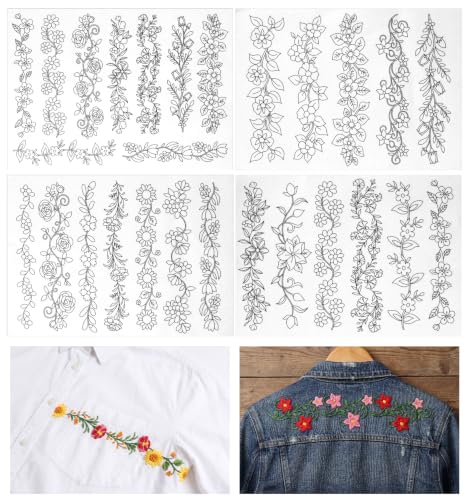 4PCS Stick and Stitch Embroidery Patterns, Water Soluble Embroidery Pattern