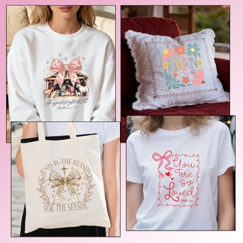 Rngmsi Dtf Transfers Ready to Press - 30 Pcs Bow Bible Verse Iron on Patches for T-Shirts, Christian Jesus Religious Cross Iron on Stickers Heat Transfer Vinyl Decals for DIY Fabric Clothes Decor - style: Bow Bible Verse