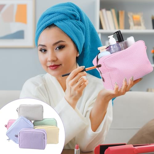 6 Pcs Seersucker Makeup Bags Striped Pouch Set for Women Bridesmaid