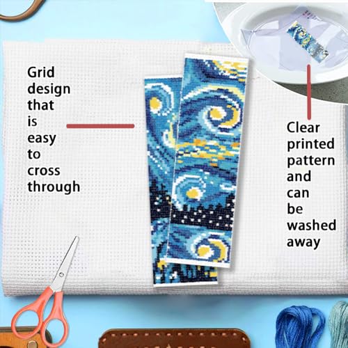 FREEBLOSS 6 Set 11CT Cross Stitch Bookmarks Kit Starry Sky 8x2.4inch - style: Star Night