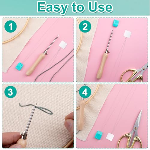Pndeyo 8pcs Long Punch Needle Threaders, Punch Needle Threading Tool, Stitching Needle Threader Sewing Accessories with Plastic Handle or Sticky Paper Handle for Embroidery Cross Stitch DIY Crafts - color: 7.1" Long-Blue