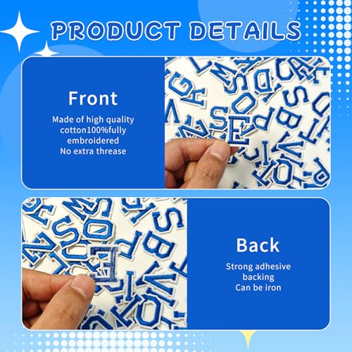 1 inch Blue Iron on Letters Patches, Embroidery Fabric Letters Applique Patch for Clothing, Jackets, Jeans, Hats, Backpacks, Socks, 104pcs - color: Blue, size: 1 inch