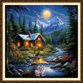 Redxing Counted Cross Stitch Kit for Beginners,Unprinted Needlepoint Kits for Beginners Cross Stitching Embroidery Kit 11CT Stitches kit-Moon Night Home Scenery 18x18 inch - color: KitColors22