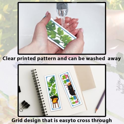 ACRNIGHEET 6PCS Cross Stitch Bookmark Kits Cute Cat and Plants Pattern Stamped Cross Stitch Kits for Beginners Adults DIY Stamped Embroidery Bookmarks with Instructions Hand Embroidery Craft Gift 11CT - style: Black cat and plant patterns