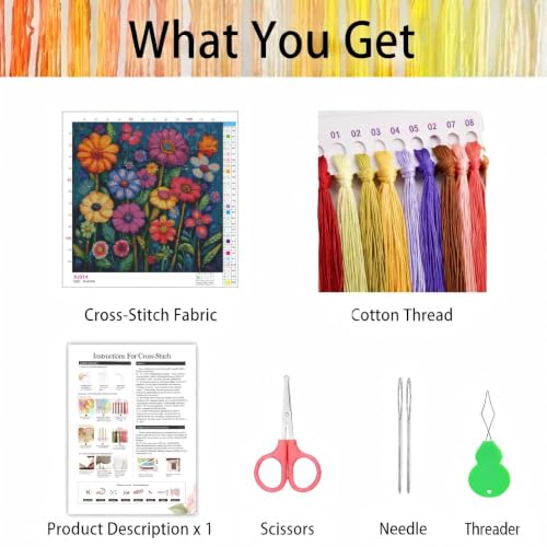 askkqtx Flowers Stamped Cross Stitch Kits for Beginners Adults 14x14 Inch - color: XJ014