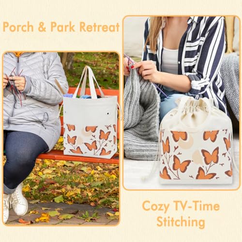 Yarn Bag, Portable Crochet Bag Organizer for Yarn Storage, Tangle-Free Handy Knitting Bag with Pockets, Holds Skeins and Long Tools Crochet Tote Bag