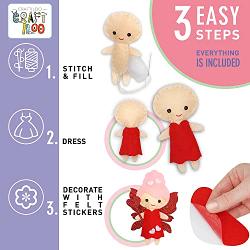 Fairy Sewing Kit for Kids Ages 5-12 - Beginner Kit, 5 Pre-Cut Felt Dolls - color: multicolor