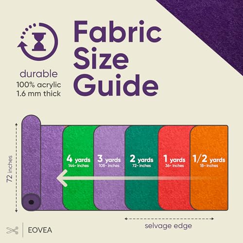 EOVEA - Acrylic Felt Fabric by The Yard - Soft and Durable 72" Wide & 1.6mm Thick Felt Sheets for DIY Crafts, Sewing, Upholstery, Cushion, Padding, Costumes(Purple, 1 Yard) - color: Purple, size: 1 Yard