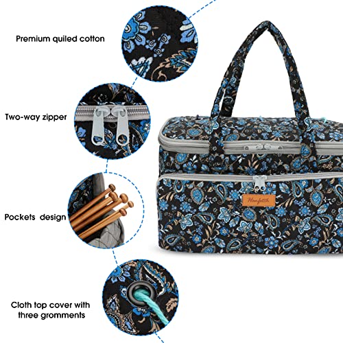 Yarn Bag-Large Size-Yarn Storage Organizer with Grommets-Portable Crochet Bag for Yarn Skeins-Crochet Hooks-Knitting Needles -Other Accessories (Paisley-Purple) - color: Paisley-Purple