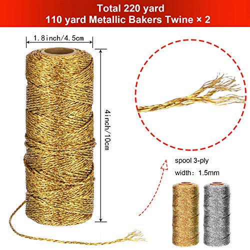 Pangda Christmas Twine Metallic Bakers Wrapping Twine, 1 mm, Gold, Sliver - color: Gold, Sliver, size: 1 mm