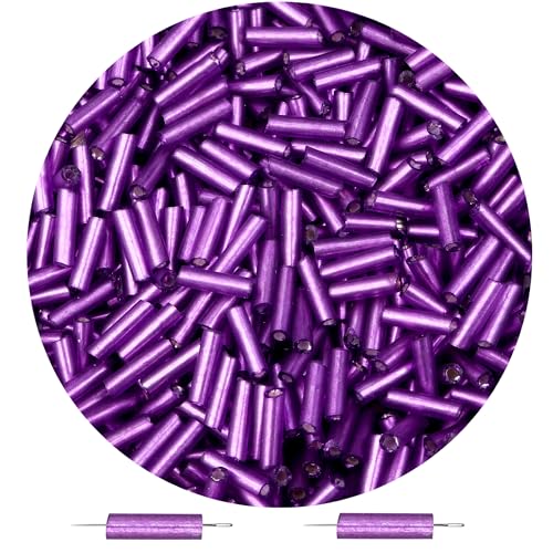 3000PC Purple Glass Bugle Beads 6MM Purple Tube Beads - color: purple
