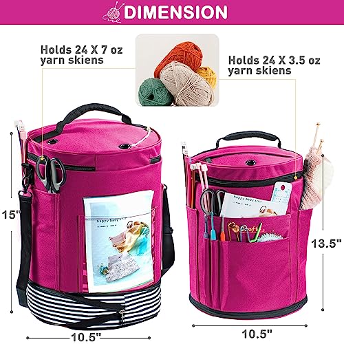 MYBAGZING Expandable Crochet Bag Organizer w/Yarn Grommets& Zipper Closure - color: Pink-Ⅱ, size: Medium-Zipper Closure