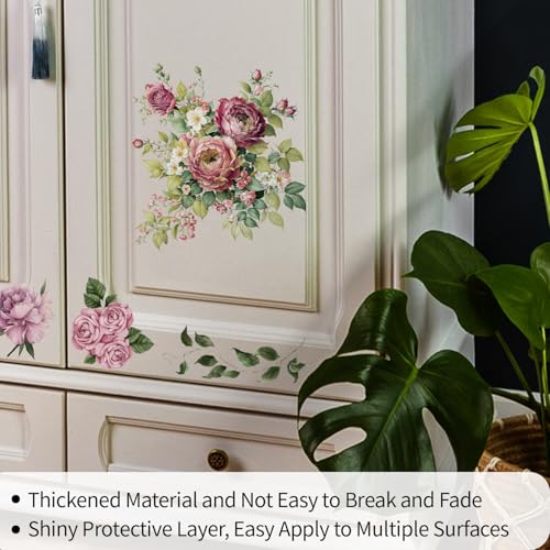 Floral Vintage Rub on Transfer for Furniture Large Flower UV DTF Transfer Sticker for Wood Glass Home Decor, Rose - style: Rose