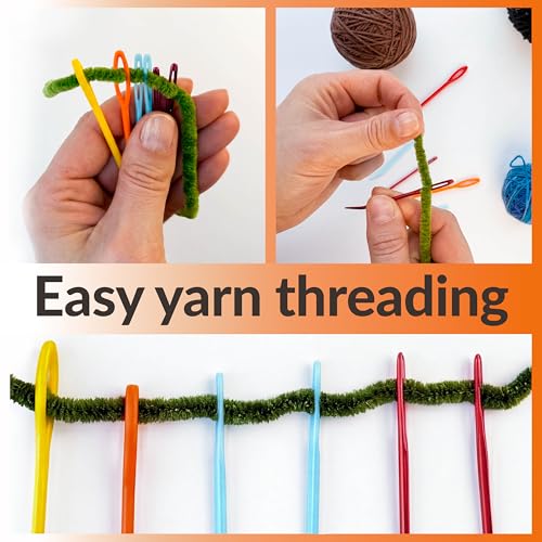 Yarn Needles Large Eye for Crochet & Knitting - 6 Pcs Tapestry Needle Set, Bent Tip Steel & Plastic Darning Needles for Weaving in Ends - size: 6 pcs