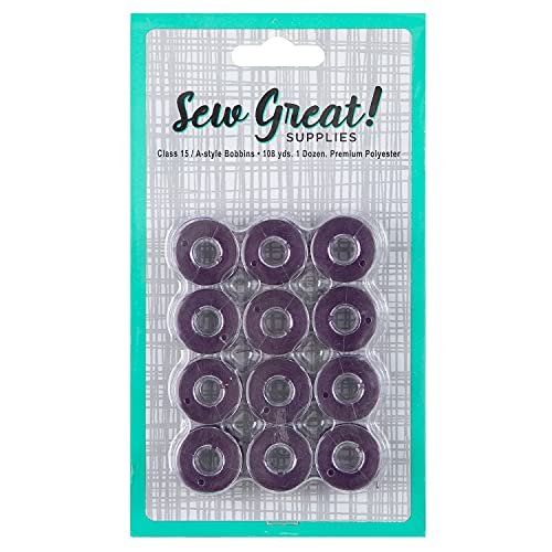 Sew Great Sewing Machine Prewound Bobbin 60 Weight Polyester Thread 12-Pack #480 Missoula Purple - color: Missoula Purple