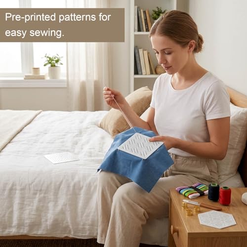 Ujukoxc 66-Piece Embroidery Set for Traditional Japanese Stitching, Sashiko Kit with Sashiko Thread and Sashiko Stencil,Includes Sashiko Needles and Sashiko Template for Fabric Art Projects