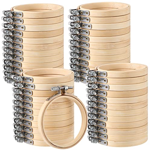Hoteam 48 Pcs Small Wooden Embroidery Hoop Bamboo Round Cross Stitch,4 Inch - size: 4 Inch