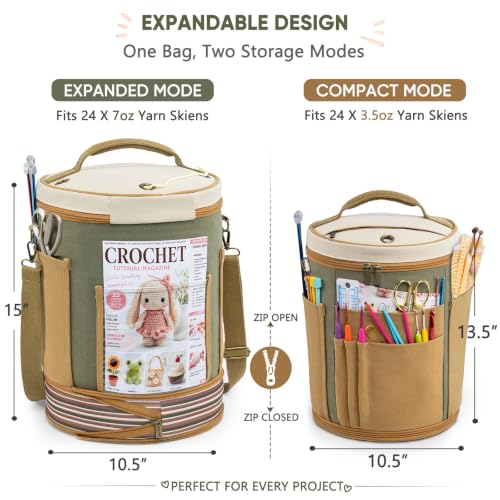 Canvas Yarn Storage Organizer with Removable Dividers, Crochet&Knitting Bag - color: Sage Linen
