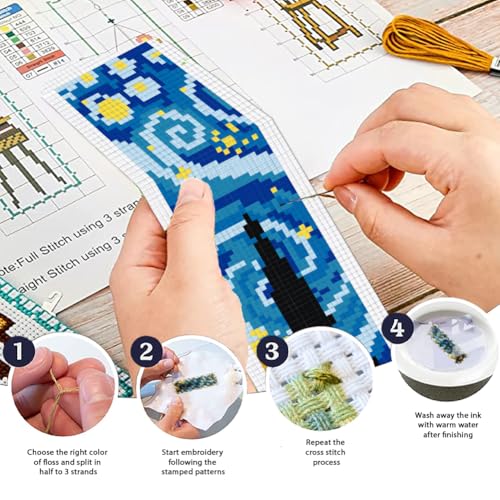 ORIGACH 6 Set Starry Night & Black Cat Cross Stitch Bookmark Kit - style: Starry Night and Black Cat