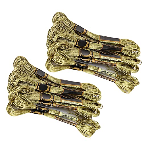 Cross-Stitch Thread, Light Gold Embroidery Glossy Floss for Sewing and Embroidery with 24Pcs
