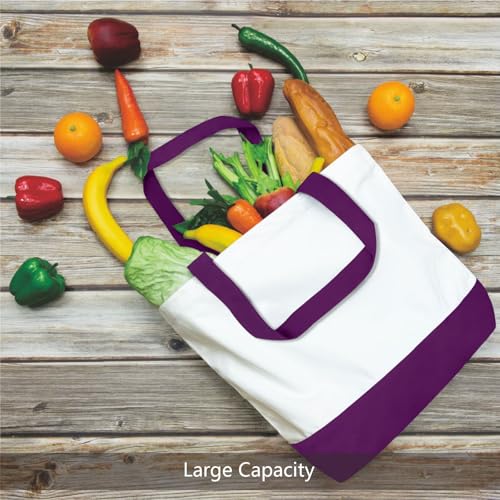 TOPDesign 1-Pack Super Strong Large 12oz Cotton Canvas Tote Bag, Reusable Grocery Shopping Cloth Bag, Fashionable Two-Tone Tote for Crafts, DIY Your Creative Designs - color: Purple/White