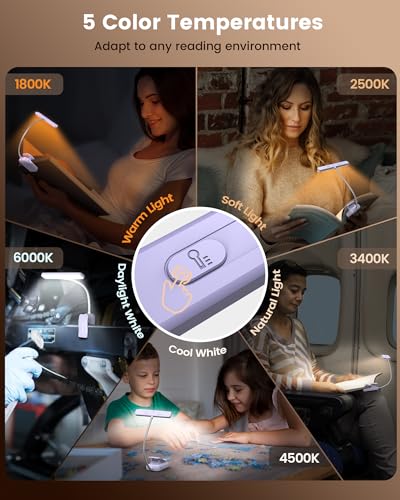 Glocusent 26 LED Reading Lights for Books in Bed, Ideal Gifts for Reader - color: Purple
