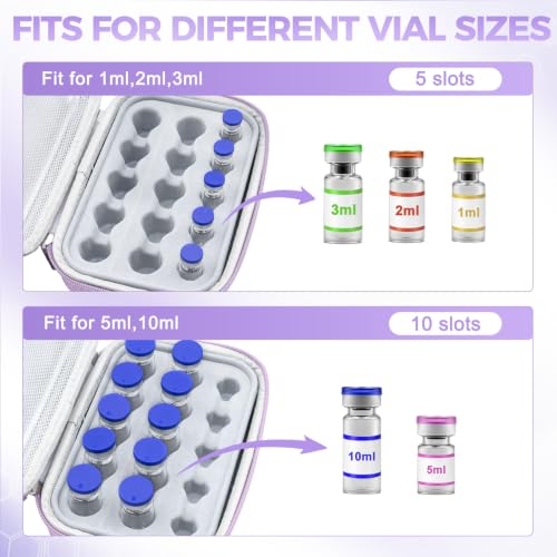 Peptide Case for Fridge Travel with 1* Reusable Ice Pack - color: Purple+Grey- 5×3ml+10×(5ml/10ml)