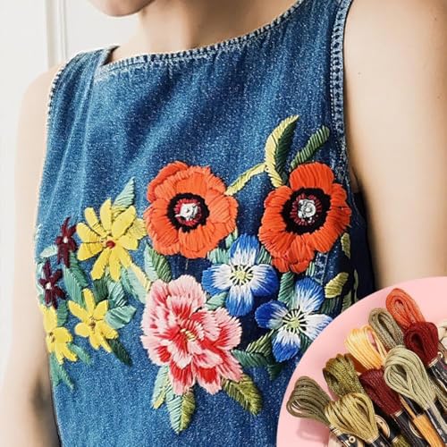 24 Skeins 210 Yards Cross Stitch Floss Variegated Polyester Embroidery Thread Autumn Color Friendship Bracelet String 6 Ply Yarn Threads Bulk for Jewelry Making Bracelet Knitting Stitching - color: Autumn Color