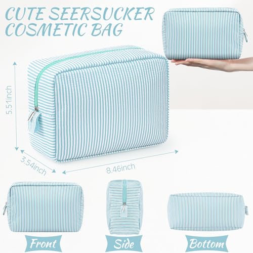 Sanwuta 3 Pcs Seersucker Makeup Bags, Mint Green - color: Mint Green