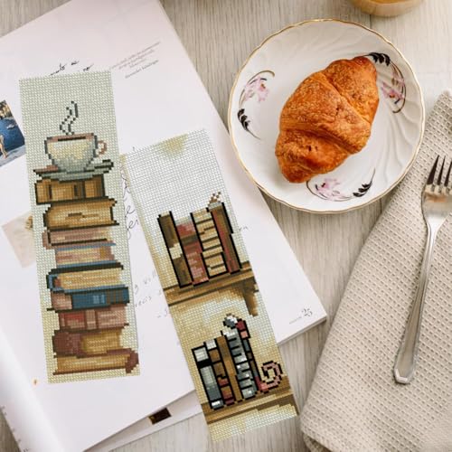 KYOQFVN 6 Pcs Book Cross Stitch Bookmark - 14CT Bookmark Cross Stitch Kit with Instructions, Needlepoint Bookmark Kit for Adult Beginners 6×20cm - color: SQSZX-002