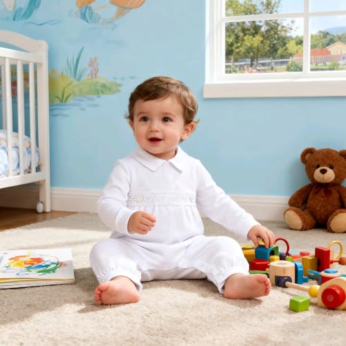 Booulfi Boy Baptism Outfits White Romper Fall Clothes Christening Gifts - color: White-5158, size: 9-12 Months