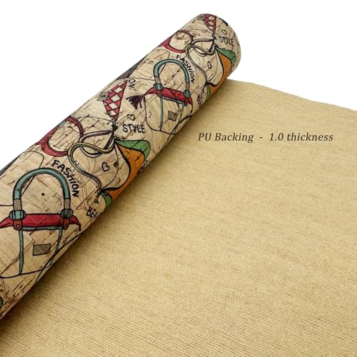 SorenCut Cork Fabric Roll 12 x 52 Inch – Small Bags Print Cork Leather Fabric for Earrings, Bow Making, Bags, Wallets & DIY Sewing Projects – Vegan Leather Alternative Craft Sheet - color: Small Bags