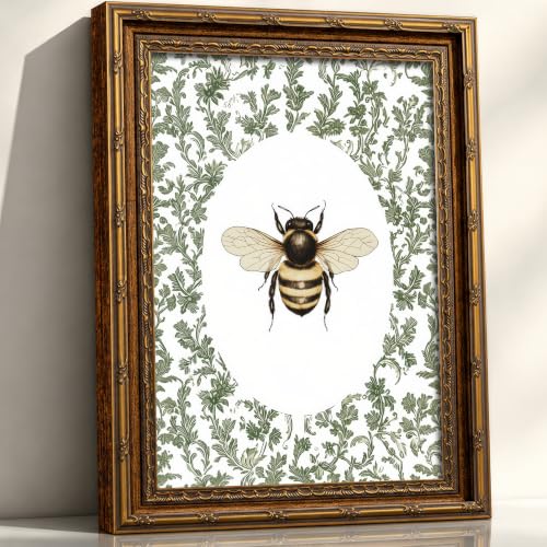 Vintage Gold Frame Bee Wall Art, Rustic Canvas Painting Print for Bathroom Bedroom Decor, Aesthetic Botanical Bee Painting Pictures for Living Room Home Office, Nature Farmhouse Artwork 9x11 Inch - color: bee, size: 11"L x 9"W